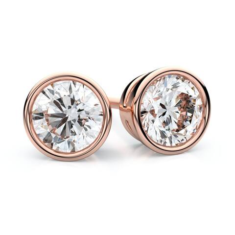 14K Rose Gold Bezel Set Round Diamond Stud Earrings, 1 ct. t.w. (G / SI3)