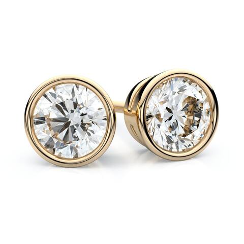 14K Yellow Gold Bezel Set Round Diamond Stud Earrings, 1 ct. t.w. (I-J / SI3)