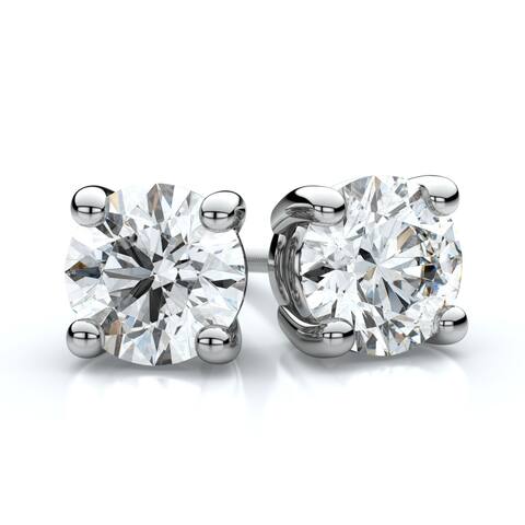 18K White Gold Prong Set Round Diamond Stud Earrings, 1.10 ct. t.w. (O-P / VS1-VS2)