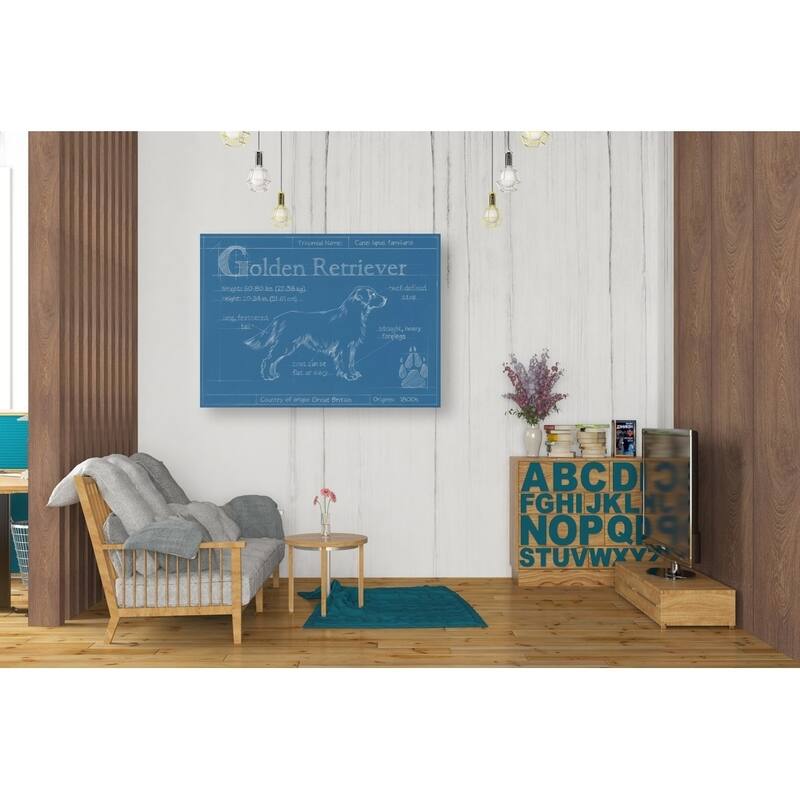 Epic Graffiti 'Blueprint Golden Retriever' by Ethan Harper Giclee Canvas Wall Art, 16"x12"