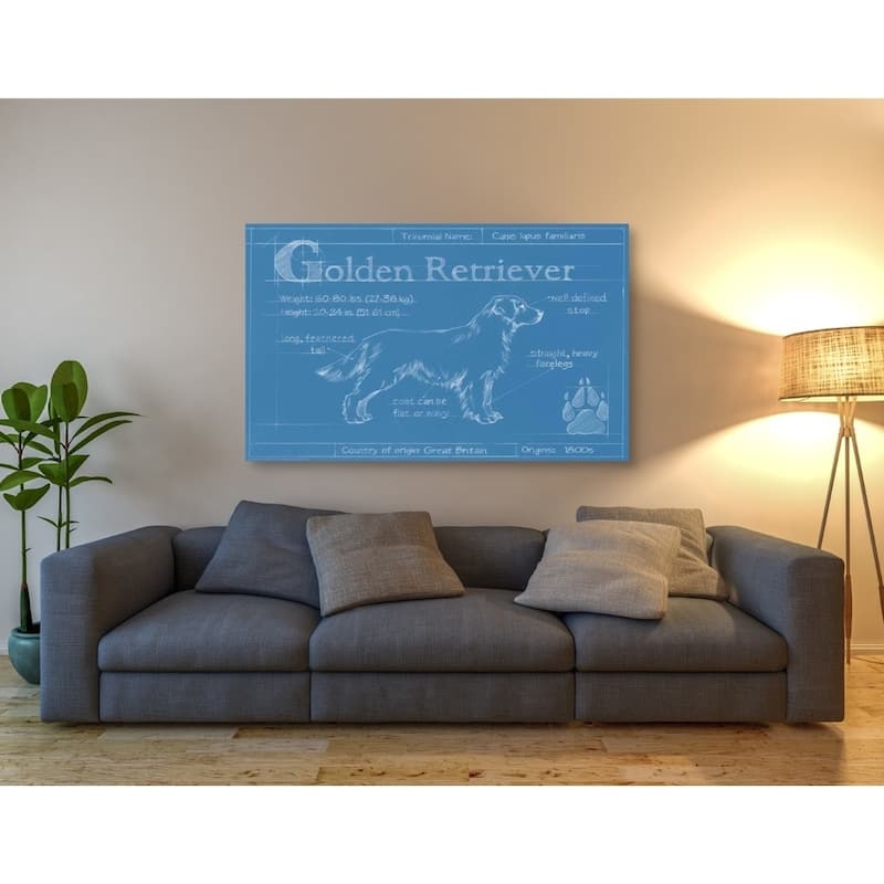 Epic Graffiti 'Blueprint Golden Retriever' by Ethan Harper Giclee Canvas Wall Art, 16"x12"