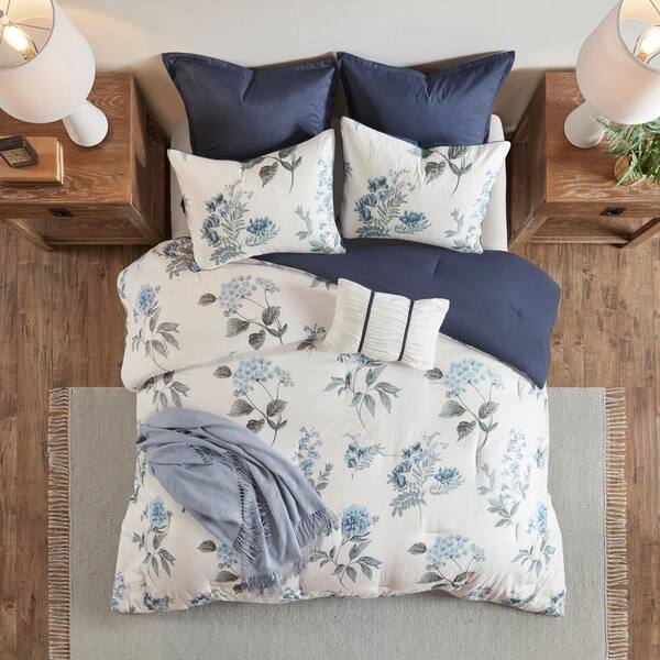 Shop Madison Park Monah Blue 7 Piece Printed Seersucker Comforter