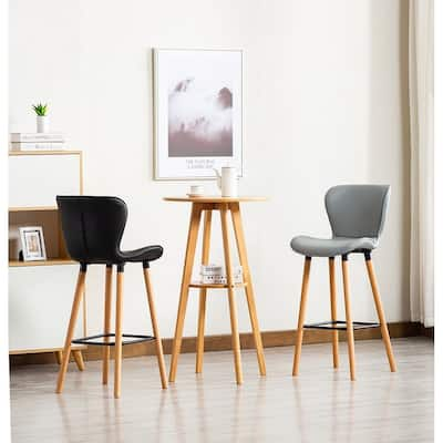 Porthos Home Paili Tall Bar Stools Set Of 2, Wingback Seat, PU Leather