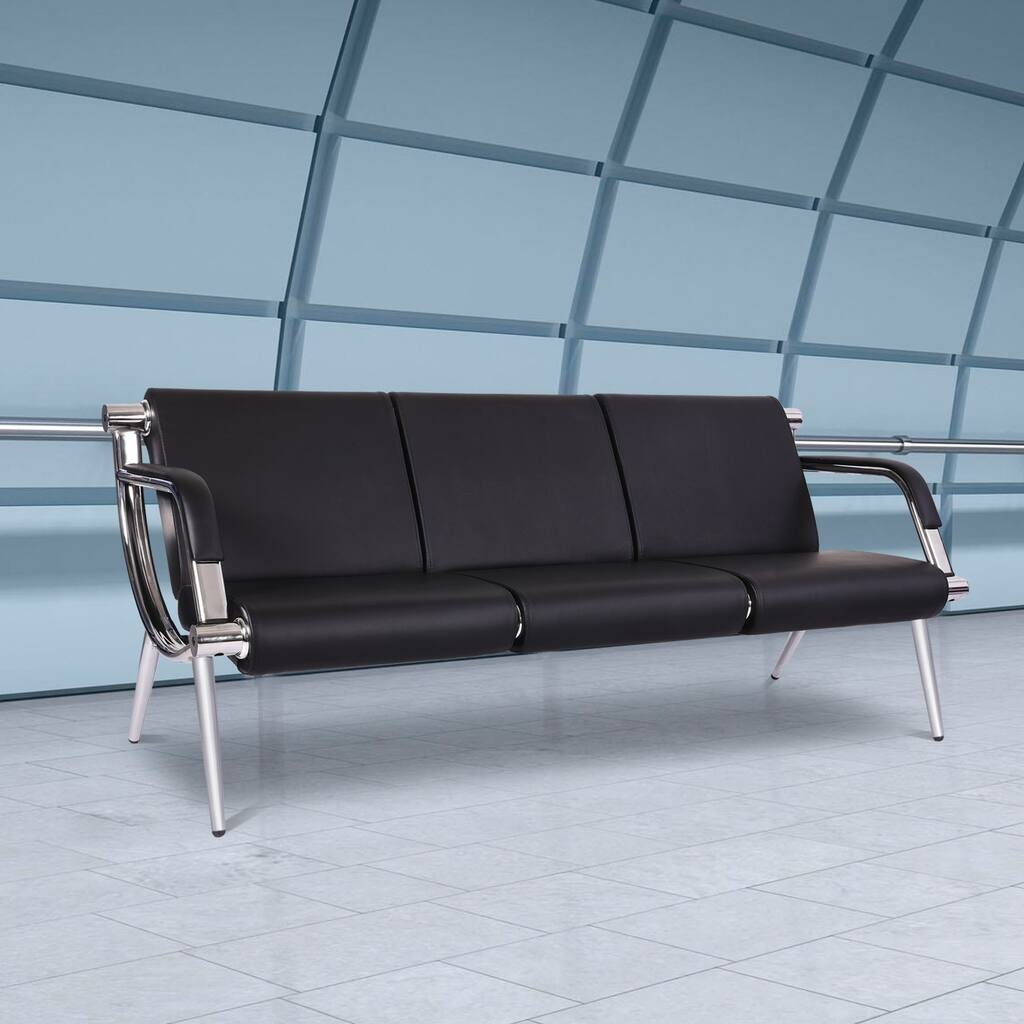 Kinbor 3-seat Waiting Room Chair, PU Leather Airport Reception Bench, Guest Chair for Bank Salon Office