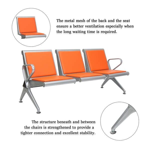 Shop Kinbor Orange Leather Steel 3 Seat Reception Bench