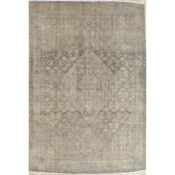 Vintage Tabriz Muted Hand Knotted Wool Persian Distressed Area Rug - 11'8" x 8'5"