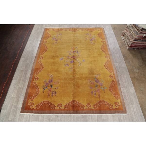 Shop Vintage Art Deco Floral Hand Knotted Wool Chinese Oriental Area Rug 13 4 X 9 10 On Sale Overstock 28054523