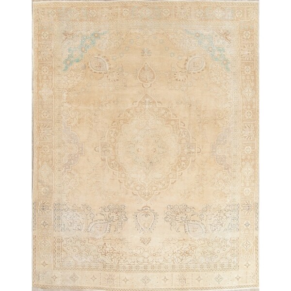 Vintage Muted Tabriz Hand Knotted Wool Persian Distressed Area Rug - 12'2" x 8'11"