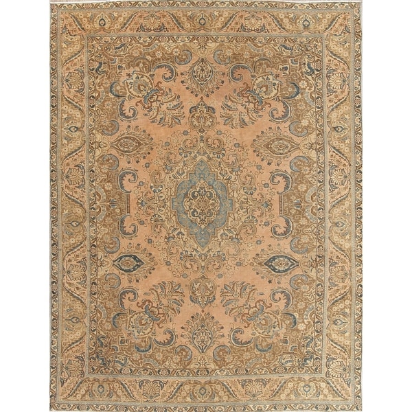 Vintage Tabriz Muted Hand Knotted Wool Oriental Persian Area Rug - 11'8" x 8'4"
