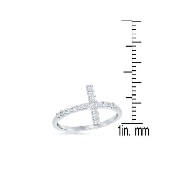 Ring Size Options 925 Sterling Silver Polished With CZ Cubic Zirconia Simulated Diamond Sideways Religious Faith Cross Ring Jewelry Gifts for Women 10 5 6 7 8 9
