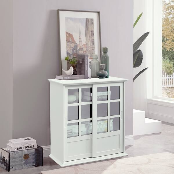 Shop White Cabinet W Sliding Glass Doors Free Shipping Today