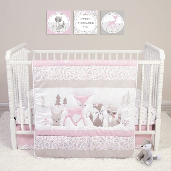 slide 2 of 10, Sweet Forest Friends 4 Piece Crib Bedding Set