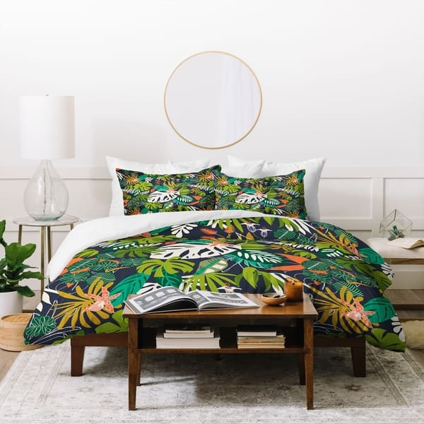 slide 2 of 4, Marta Barragan Camarasa Simple Dark Jungle Drawing Duvet Cover Set