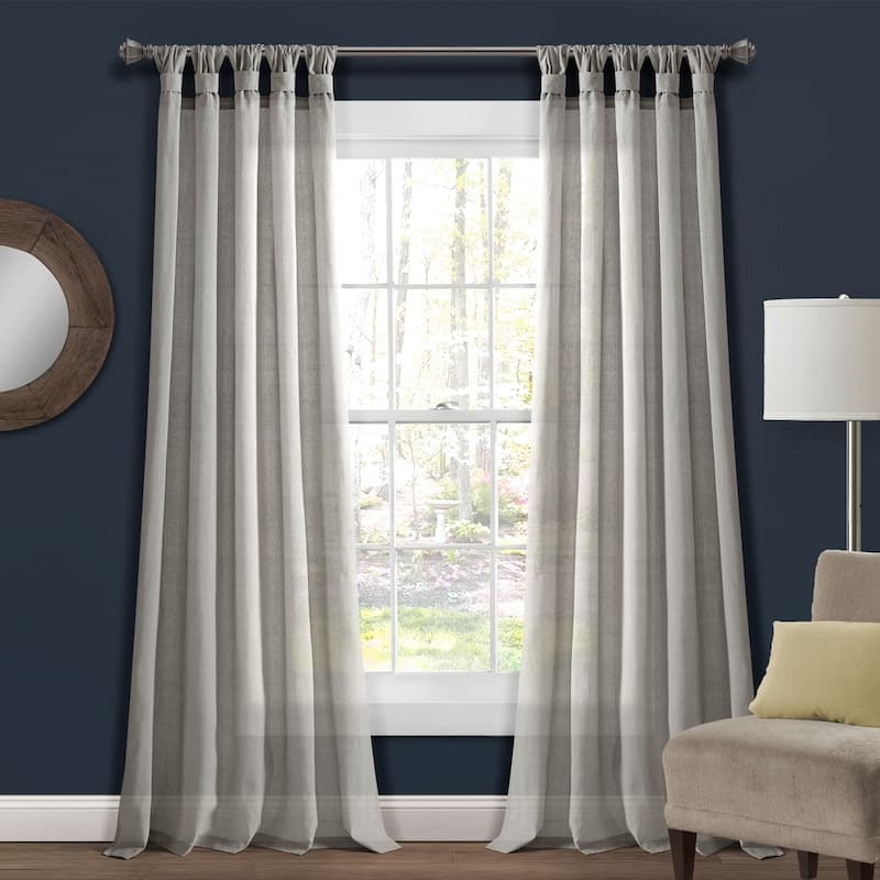 Porch & Den Alsea Burlap Knotted Tab Top Window Curtain Panel Pair - 84"L x 45"W - Light Gray