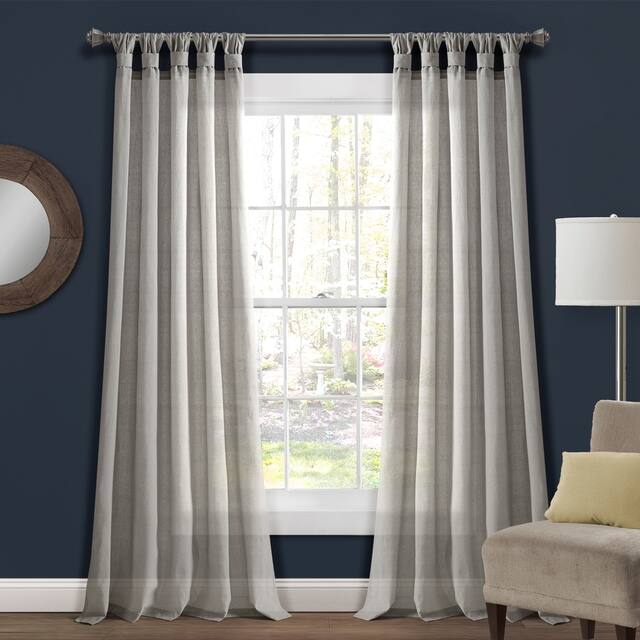 Porch & Den Alsea Burlap Knotted Tab Top Window Curtain Panel Pair - 84"L x 45"W - Light Gray