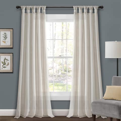 Porch & Den Alsea Burlap Knotted Tab Top Window Curtain Panel Pair