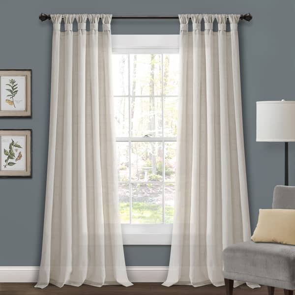 slide 2 of 39, Porch & Den Alsea Burlap Knotted Tab Top Window Curtain Panel Pair 84"L x 45"W - Light Linen