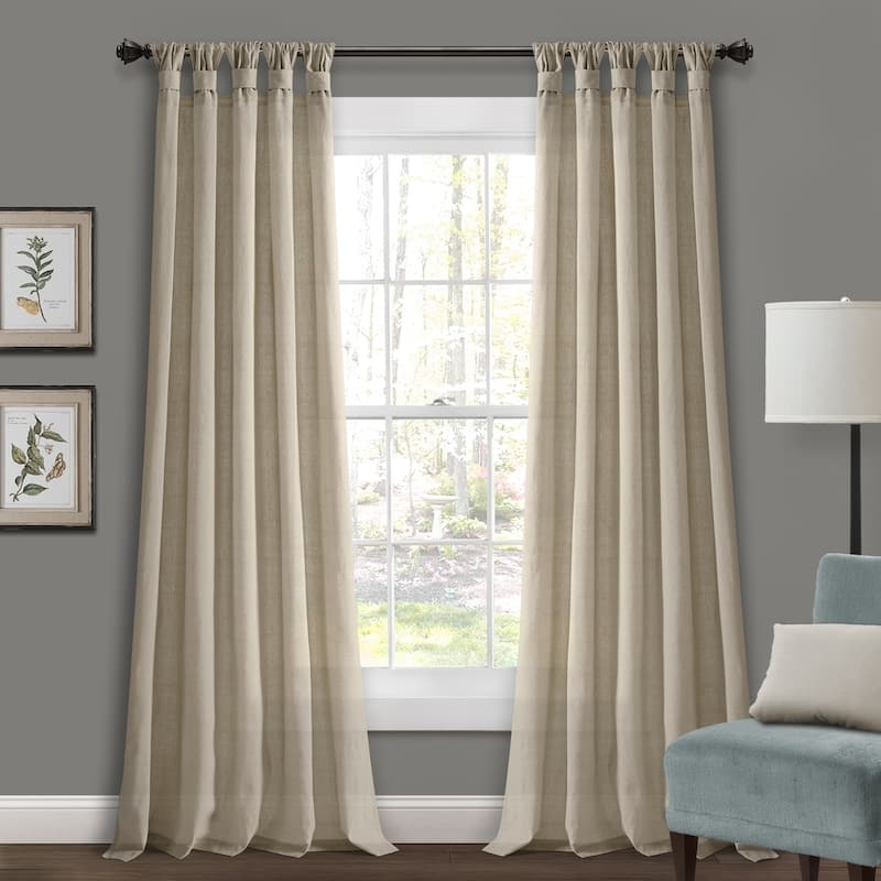 Porch & Den Alsea Burlap Knotted Tab Top Window Curtain Panel Pair - 95"Lx45"W - Dark Linen