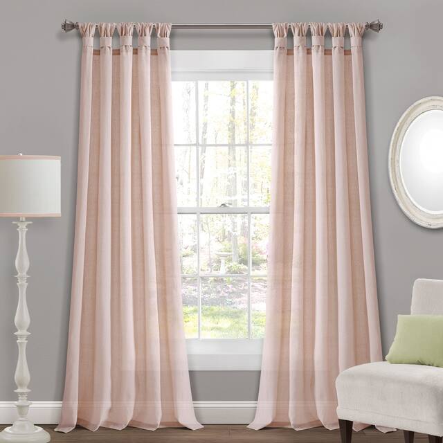 Porch & Den Alsea Burlap Knotted Tab Top Window Curtain Panel Pair - 84"L x 45"W - Blush