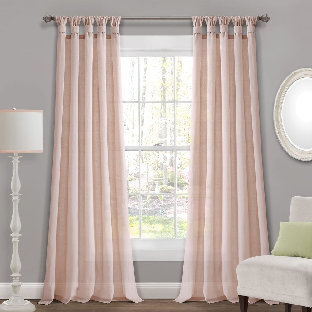 Porch & Den Alsea Burlap Knotted Tab Top Window Curtain Panel Pair