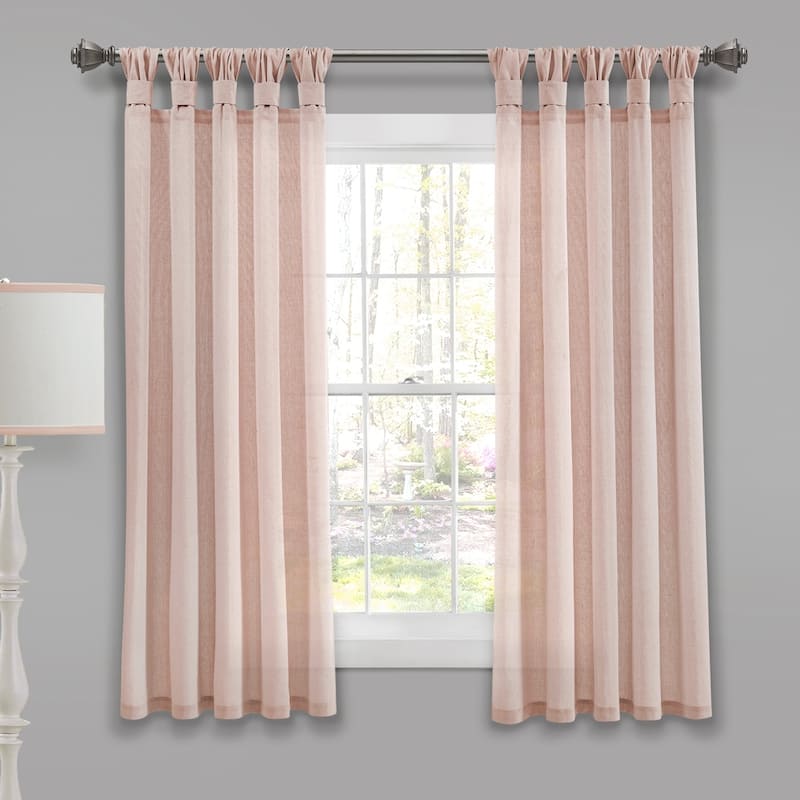 Porch & Den Alsea Burlap Knotted Tab Top Window Curtain Panel Pair