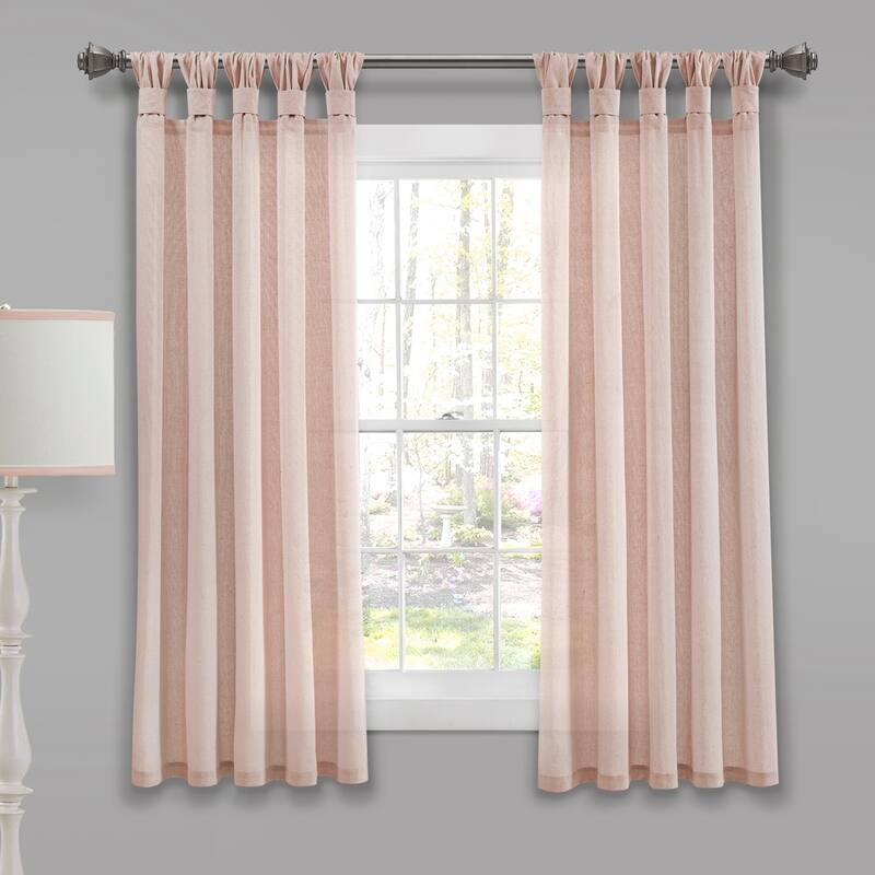Porch & Den Alsea Burlap Knotted Tab Top Window Curtain Panel Pair
