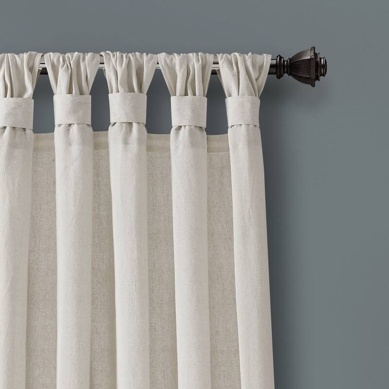 Porch & Den Alsea Burlap Knotted Tab Top Window Curtain Panel Pair
