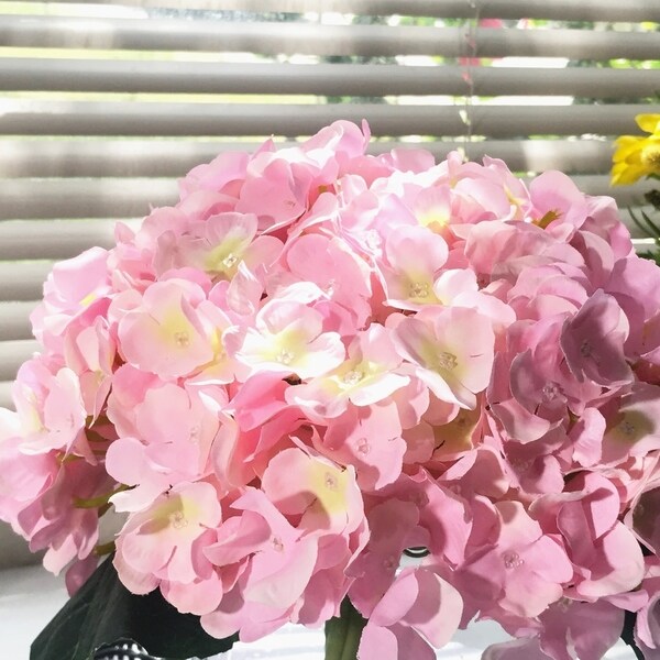 Enova Home Artificial 10 Stems Pink Silk Hydrangea Fake Flowers In ...