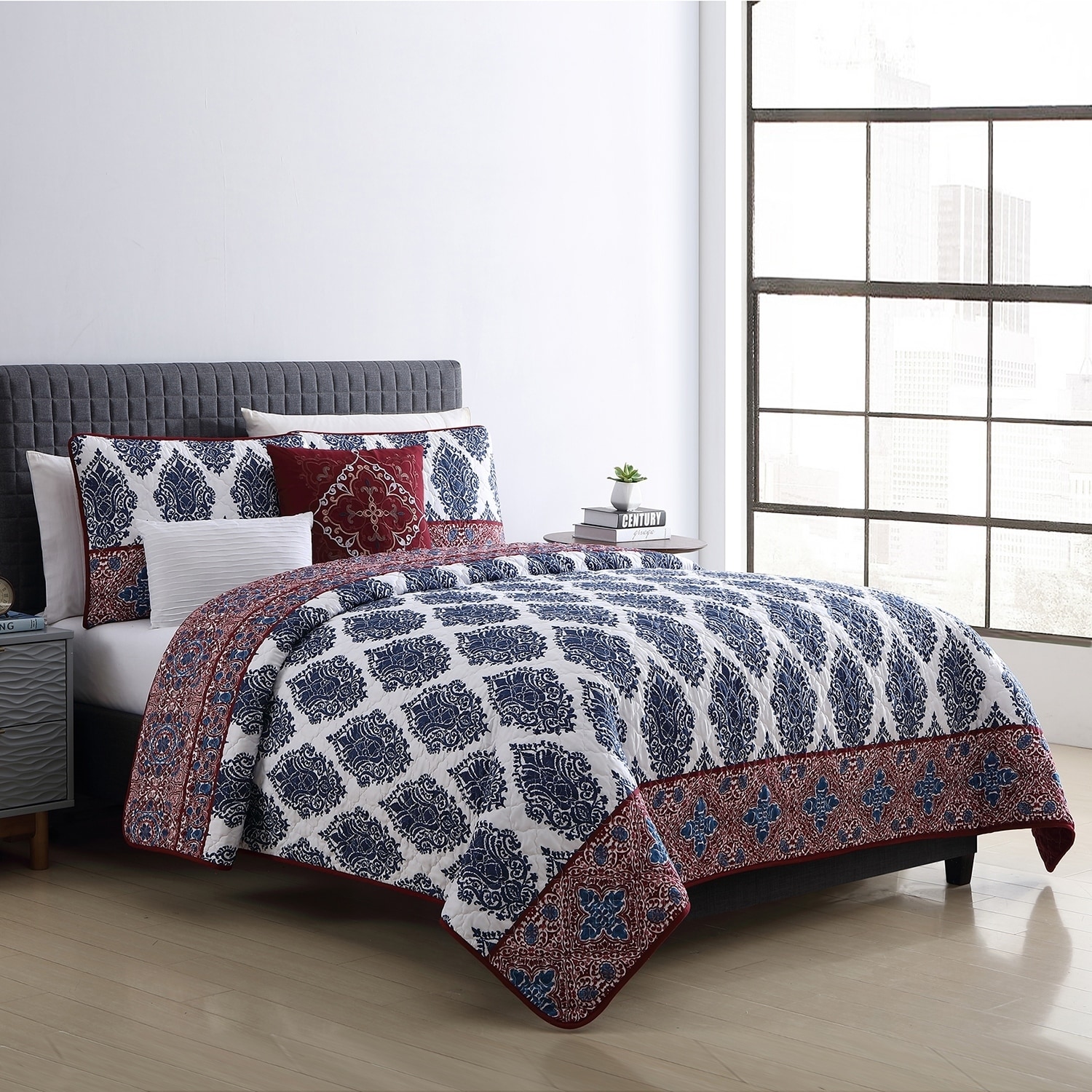 Shop Vcny Home Bentley Reversible Damask Quilt Set On Sale