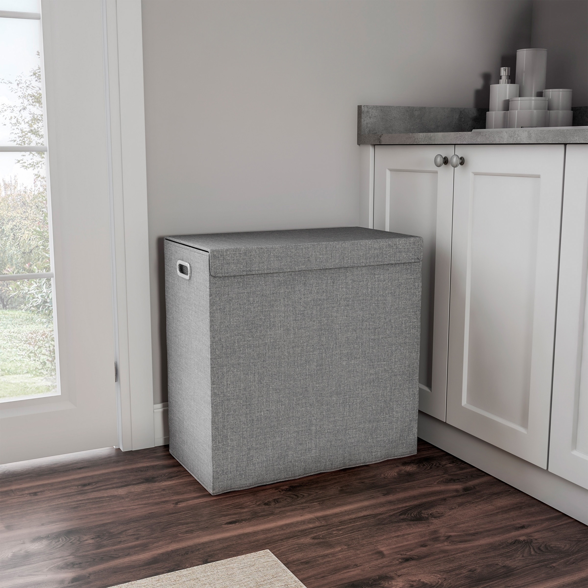 Dark Gray Balconies. Greenstell Laundry Hamper with Lid and Oval Handles for Easy Movement Pop-Up laundry mesh bag and Foldable Double Grid Laundry Hamper Basket used in Bedrooms Laundry room 