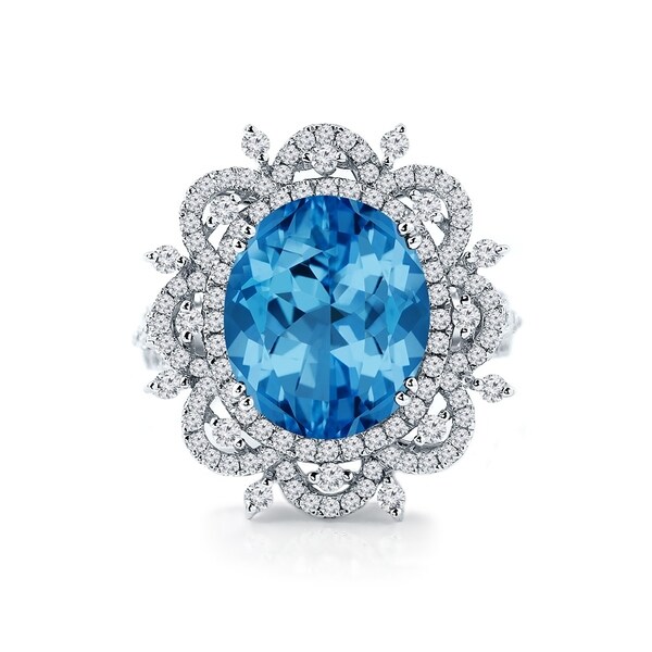 Color H-I, Clarity SI2-I1 Sterling Silver Rhodium Plated Diamond /& Light Swiss Blue Topaz Oval Pendant