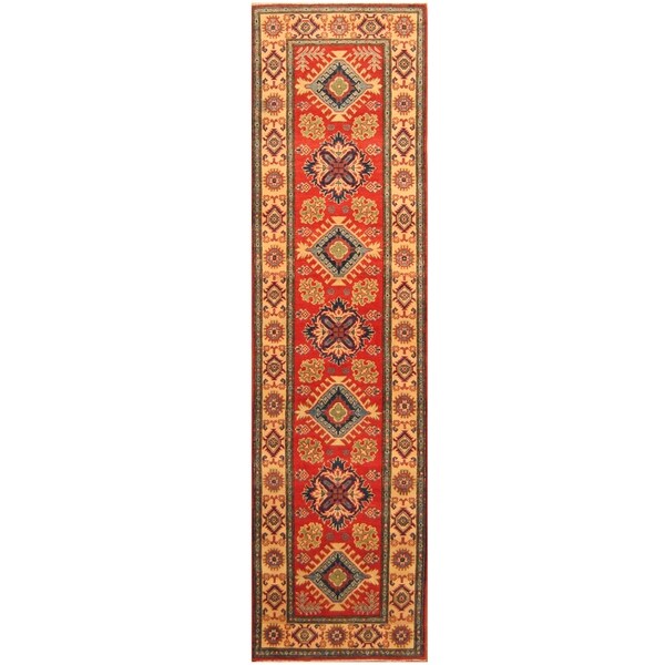 Handmade One-of-a-Kind Kazak Wool Runner (Afghanistan) - 2'8 x 10'