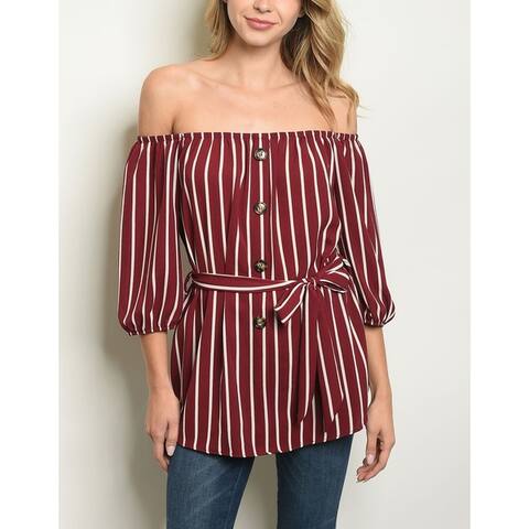 JED Women's Off-Shoulder Striped Top with Waist Tie