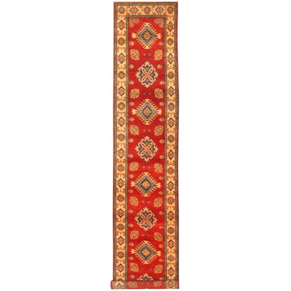Handmade One-of-a-Kind Kazak Wool Runner (Afghanistan) - 2'8 x 14'10