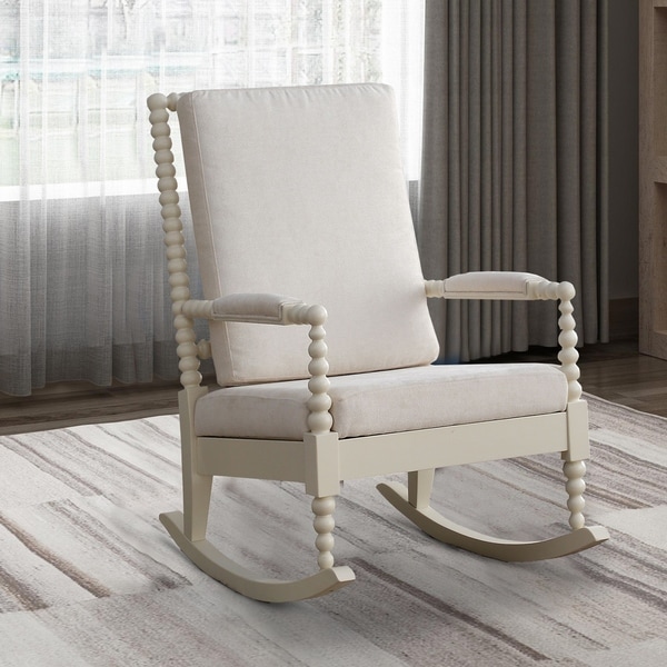 Taylor Olive Hydrangea White Wood Rocking Chair with Cushions