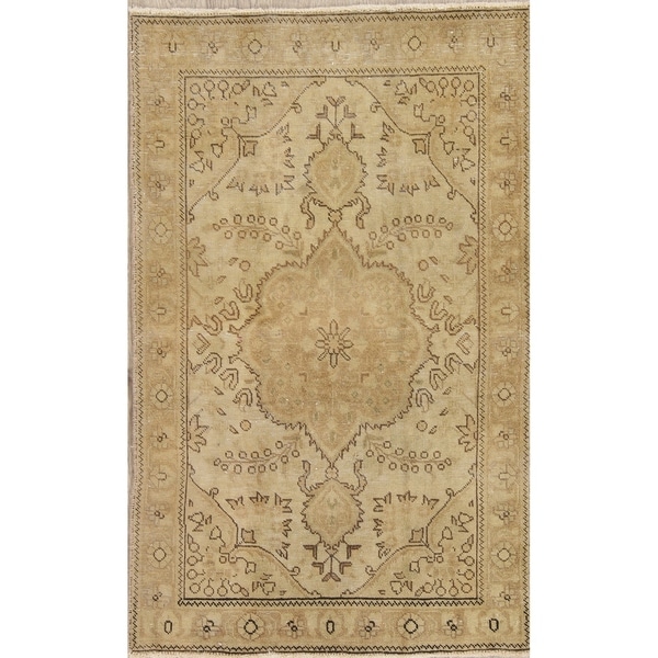 Vintage Tabriz Muted Hand Knotted Wool Distressed Persian Area Rug - 4'11" x 3'0"