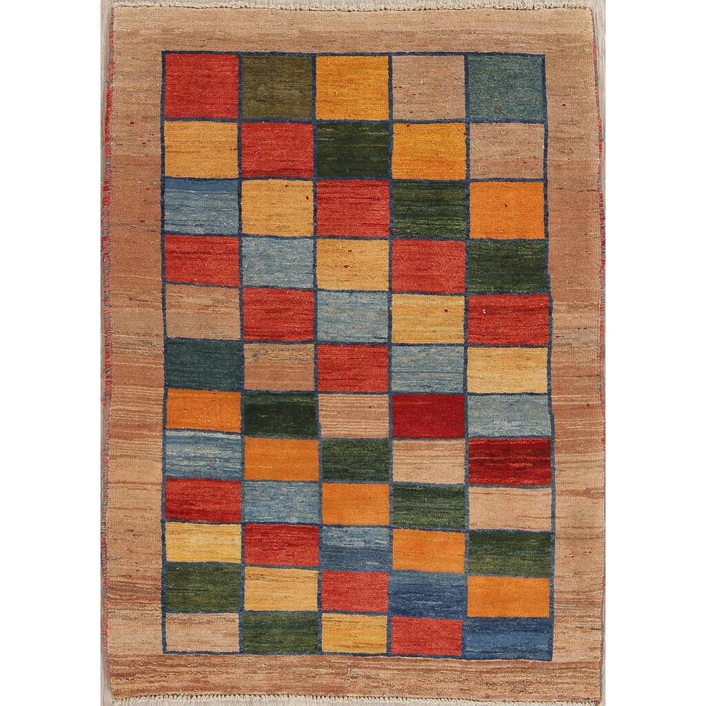 Gabbeh Checked Hand Knotted Wool Oriental Persian Area Rug - 5'0" x 3'7"