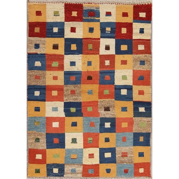 Gabbeh Checked Hand Knotted Wool Oriental Persian Area Rug - 4'7" x 3'3"