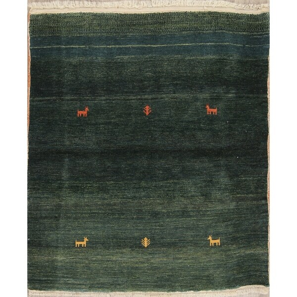 Gabbeh Tribal Solid Hand Knotted Wool Oriental Persian Area Rug - 4'1" x 3'5"