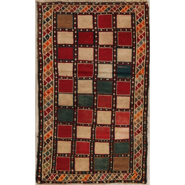 Vintage Gabbeh Checked Hand Knotted Wool Oriental Persian Area Rug - 5'5" x 3'4"