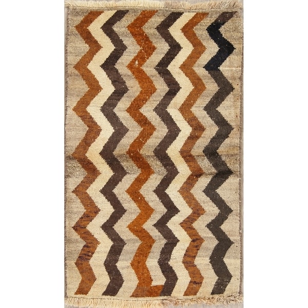 slide 1 of 19, Gabbeh Geometric Hand Knotted Wool Oriental Persian Area Rug - 4'9" x 2'10"