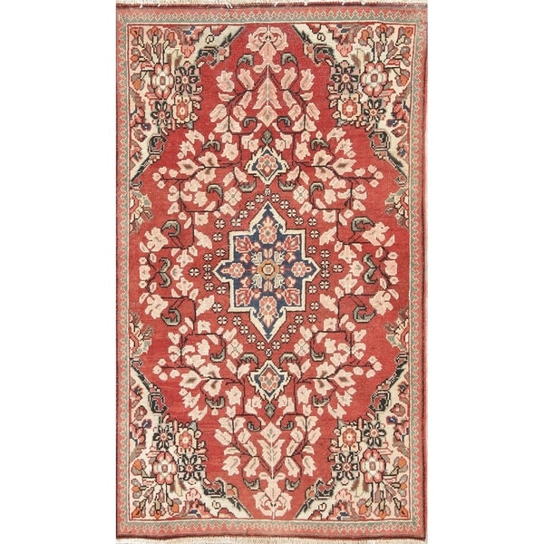 Vintage Mahal Geometric Hand Knotted Wool Oriental Persian Rug - 5'6" x 3'3" Runner