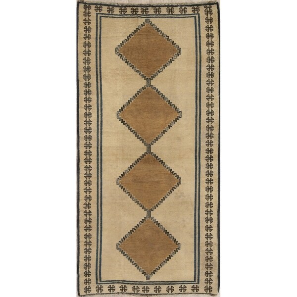 Vintage Gabbeh Geometric Hand Knotted Wool Oriental Persian Rug - 6'3" x 3'1" Runner