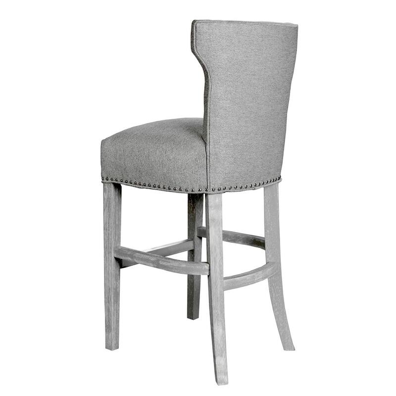 Modern Grey Distresssed Nailhead Upholstered Barstool