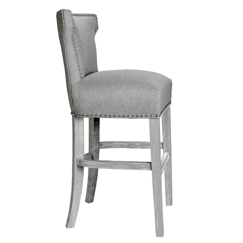 Modern Grey Distresssed Nailhead Upholstered Barstool