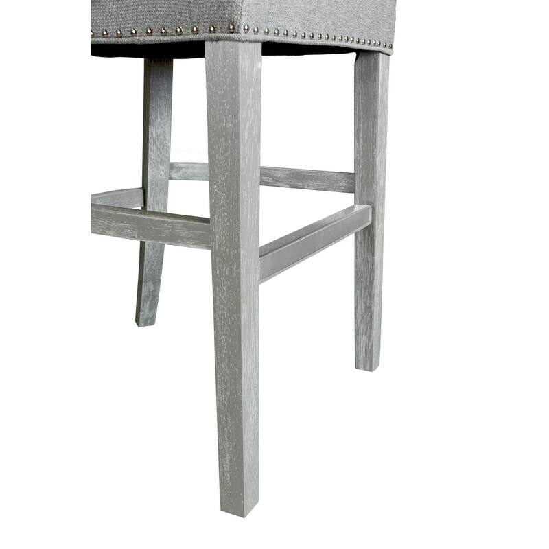 Modern Grey Distresssed Nailhead Upholstered Barstool