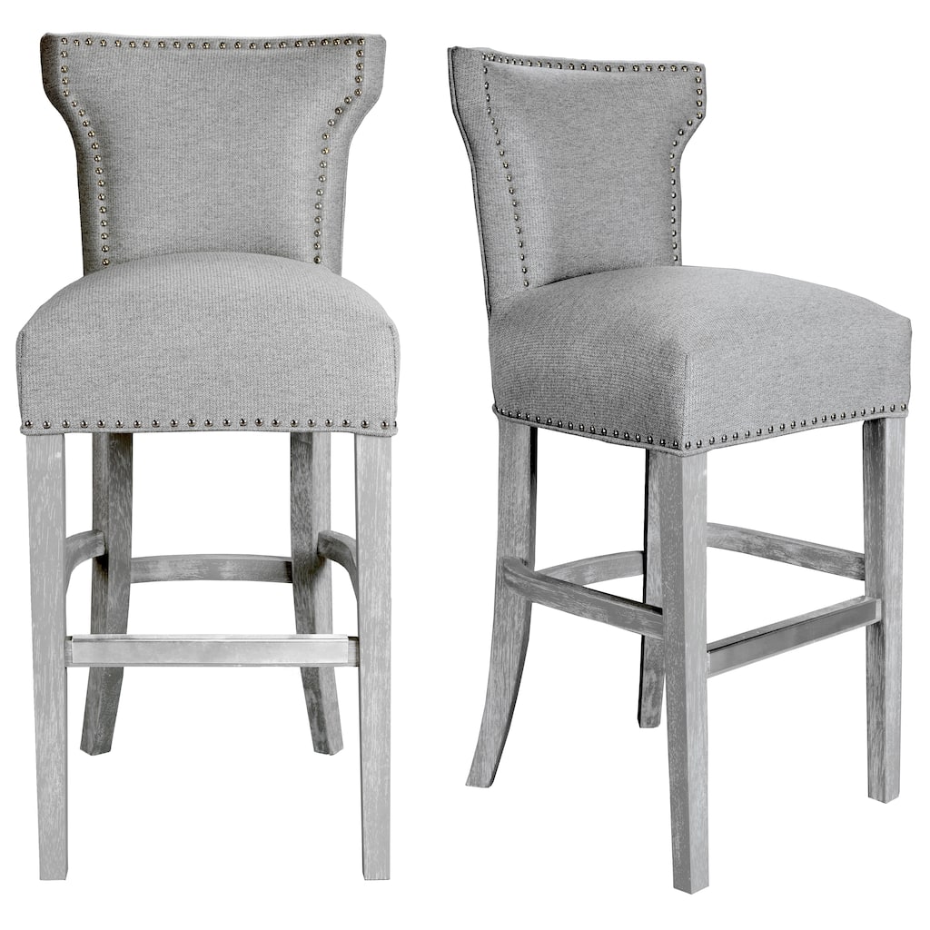 Modern Grey Distresssed Nailhead Upholstered Barstool