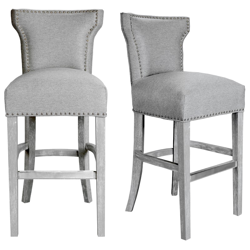 Modern Grey Distresssed Nailhead Upholstered Barstool