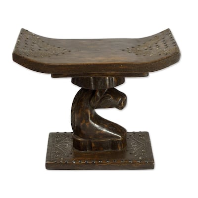 Handmade Strong Horse Cedar Wood Throne Stool/End Table (Ghana)