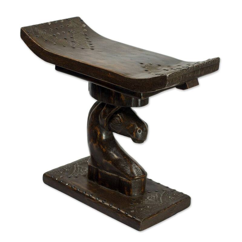 Handmade Strong Horse Cedar Wood Throne Stool/End Table (Ghana)